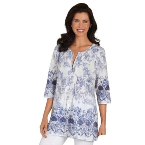 Soft Surroundings Cotton Nimes Floral Eyelet Tunic - Picture 1 of 16